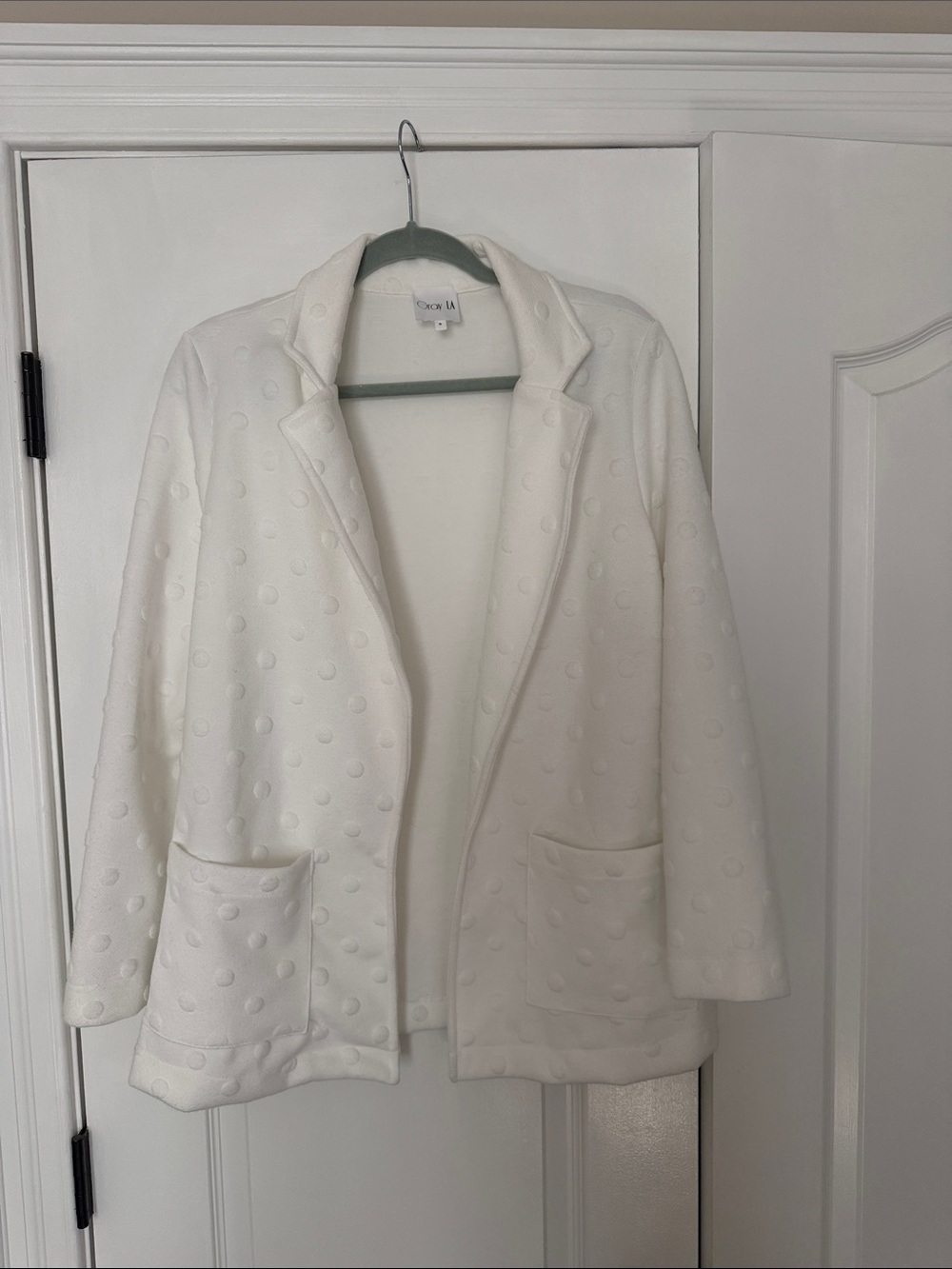Gray LA White Dot-Textured Open Blazer